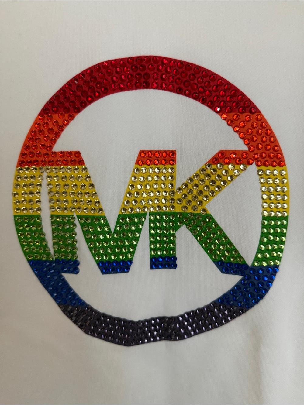 Brand New Michael Kors White Crewneck Sweatshirt With Rainbow Rhinestone Emblem - Picture 4 of 4